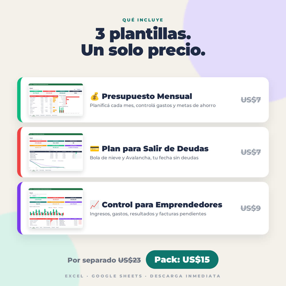 Pack Finanzas en Orden (las 3 planillas), imagen 2